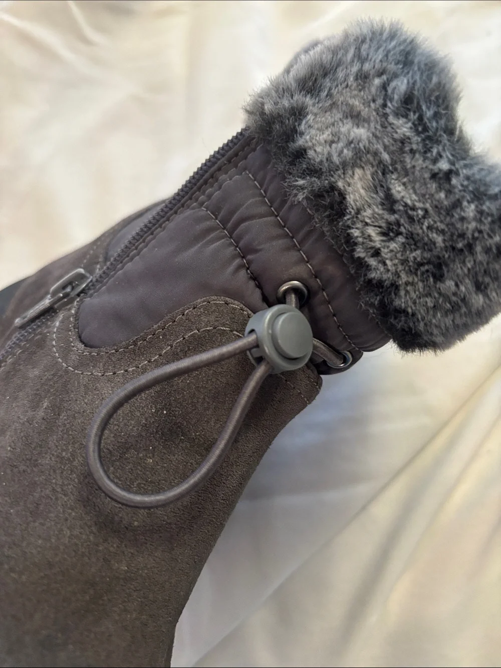 Lands' End Women's Gray Suede Faux-Fur Cuff Ankle Snow Boots